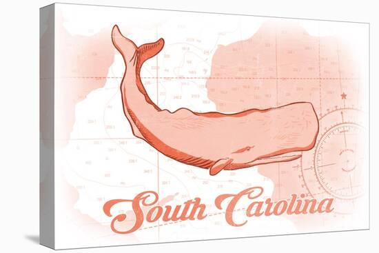 South Carolina - Whale - Coral - Coastal Icon-Lantern Press-Stretched Canvas