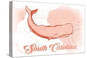 South Carolina - Whale - Coral - Coastal Icon-Lantern Press-Stretched Canvas