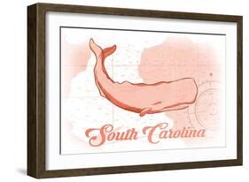 South Carolina - Whale - Coral - Coastal Icon-Lantern Press-Framed Art Print