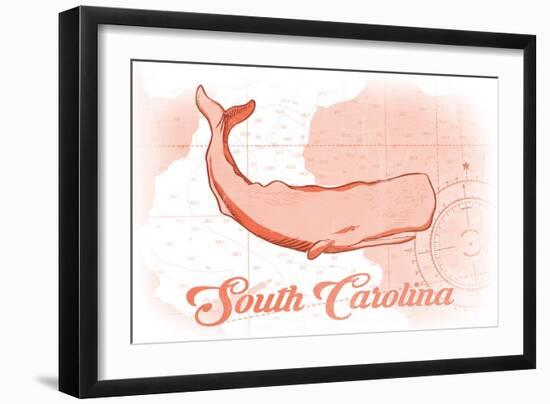 South Carolina - Whale - Coral - Coastal Icon-Lantern Press-Framed Art Print