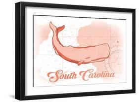 South Carolina - Whale - Coral - Coastal Icon-Lantern Press-Framed Art Print