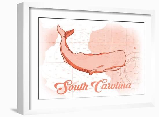 South Carolina - Whale - Coral - Coastal Icon-Lantern Press-Framed Art Print