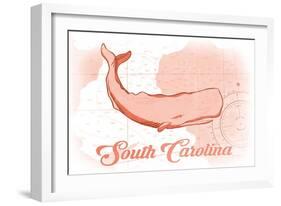 South Carolina - Whale - Coral - Coastal Icon-Lantern Press-Framed Art Print