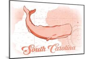 South Carolina - Whale - Coral - Coastal Icon-Lantern Press-Mounted Art Print