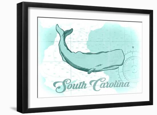 South Carolina - Whale - Teal - Coastal Icon-Lantern Press-Framed Art Print