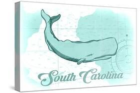 South Carolina - Whale - Teal - Coastal Icon-Lantern Press-Stretched Canvas