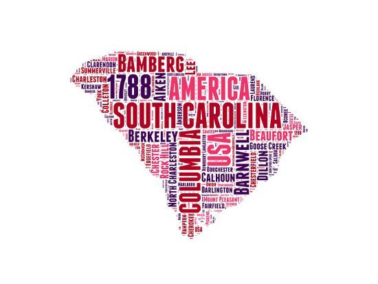 South Carolina Word Cloud Map Prints Naxart