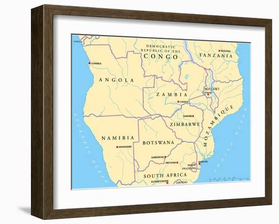 South-Central Africa Political Map-Peter Hermes Furian-Framed Art Print