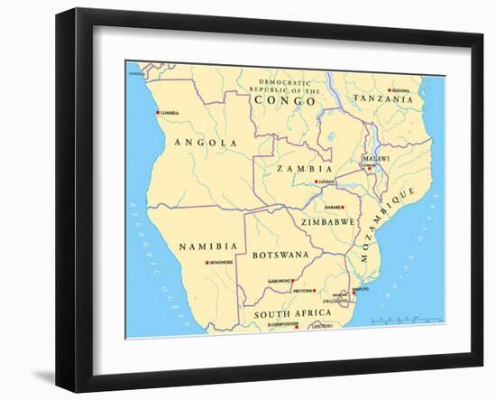 South-Central Africa Political Map-Peter Hermes Furian-Framed Art Print