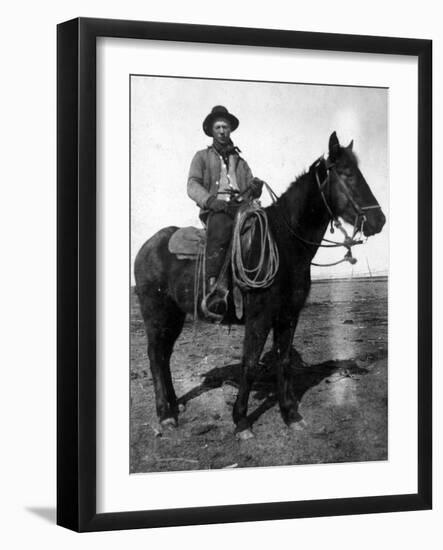 South Dakota - A Dakota Cowboy on Horseback-Lantern Press-Framed Art Print