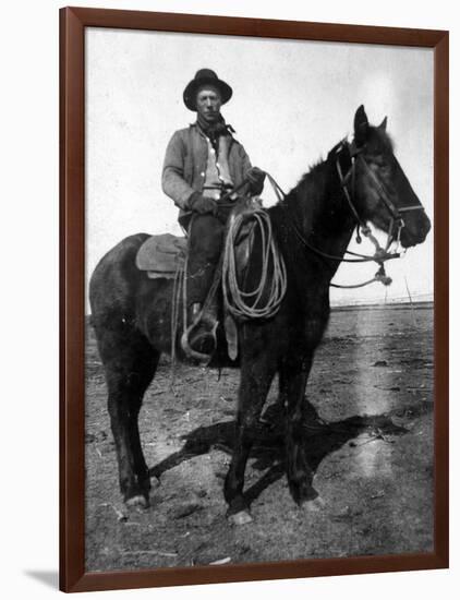 South Dakota - A Dakota Cowboy on Horseback-Lantern Press-Framed Art Print