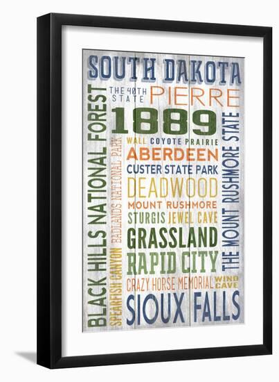 South Dakota - Barnwood Typography-Lantern Press-Framed Art Print