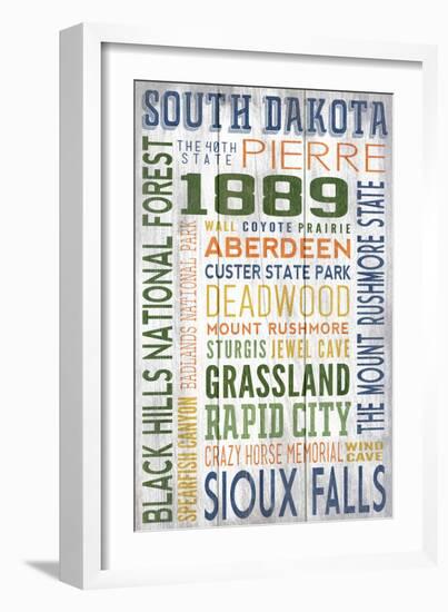 South Dakota - Barnwood Typography-Lantern Press-Framed Art Print