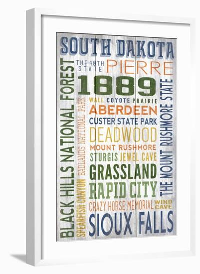 South Dakota - Barnwood Typography-Lantern Press-Framed Art Print