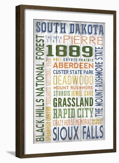 South Dakota - Barnwood Typography-Lantern Press-Framed Art Print