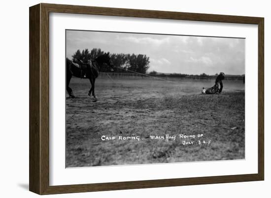 South Dakota - Calf Roping at Black Hills Round-Up-Lantern Press-Framed Art Print