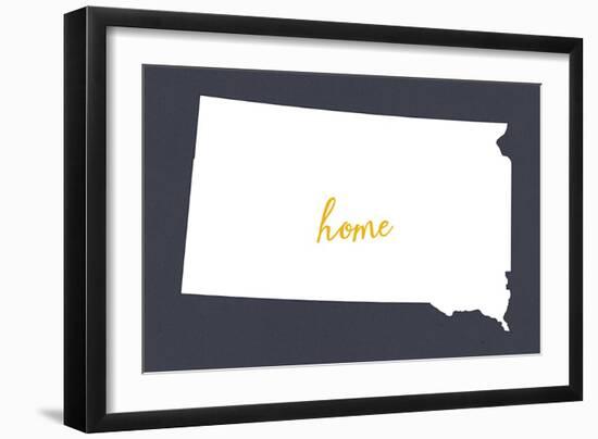 South Dakota - Home State - White on Gray-Lantern Press-Framed Art Print