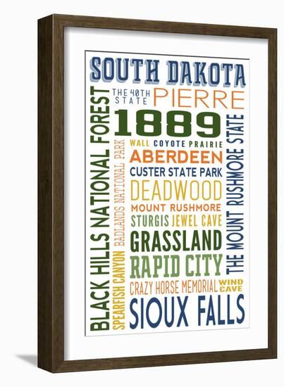 South Dakota - Typography-Lantern Press-Framed Art Print