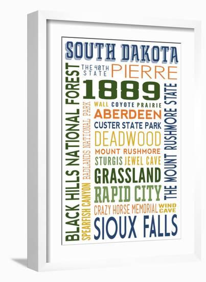 South Dakota - Typography-Lantern Press-Framed Art Print