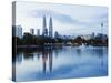 South East Asia, Malaysia, Kuala Lumpur, Petronas Towers and Kl Tower, Lake Titiwangsa-Christian Kober-Stretched Canvas