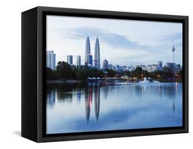 South East Asia, Malaysia, Kuala Lumpur, Petronas Towers and Kl Tower, Lake Titiwangsa-Christian Kober-Framed Stretched Canvas