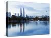 South East Asia, Malaysia, Kuala Lumpur, Petronas Towers and Kl Tower, Lake Titiwangsa-Christian Kober-Stretched Canvas