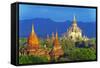 South East Asia, Myanmar, Bagan, Pagodas on Bagan Plain and Thatbyinnyu Pahto Temple-Christian Kober-Framed Stretched Canvas