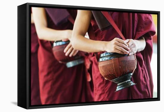 South East Asia, Myanmar, Bago, Kha Khat Wain Kyaung Monastery, Meal Time-Christian Kober-Framed Stretched Canvas