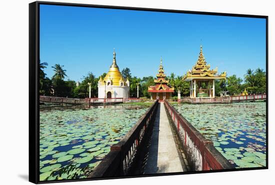 South East Asia, Myanmar, Bago, Lakeside Pagodas-Christian Kober-Framed Stretched Canvas