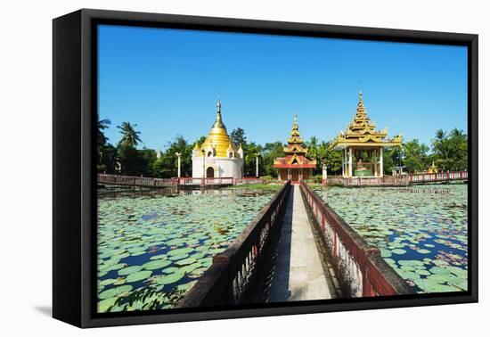 South East Asia, Myanmar, Bago, Lakeside Pagodas-Christian Kober-Framed Stretched Canvas