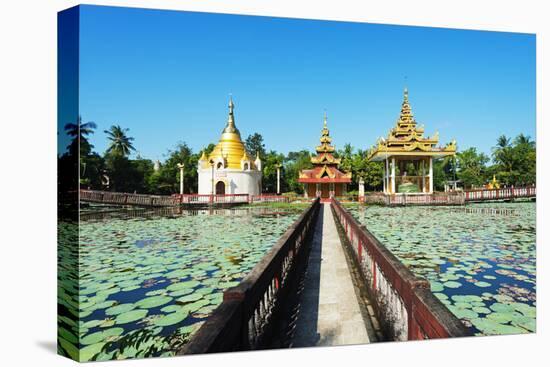 South East Asia, Myanmar, Bago, Lakeside Pagodas-Christian Kober-Stretched Canvas