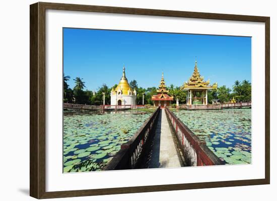 South East Asia, Myanmar, Bago, Lakeside Pagodas-Christian Kober-Framed Photographic Print