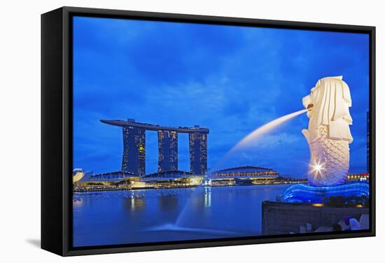 South East Asia, Singapore, Merlion and Marina Bay Sands-Christian Kober-Framed Stretched Canvas