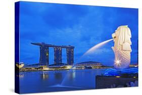 South East Asia, Singapore, Merlion and Marina Bay Sands-Christian Kober-Stretched Canvas