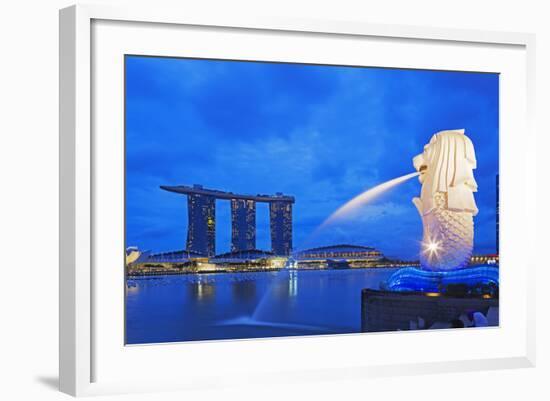 South East Asia, Singapore, Merlion and Marina Bay Sands-Christian Kober-Framed Photographic Print