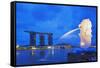 South East Asia, Singapore, Merlion and Marina Bay Sands-Christian Kober-Framed Stretched Canvas