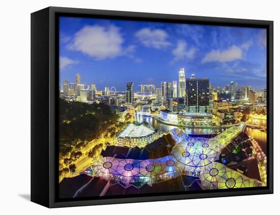 South East Asia, Singapore, View Over Entertainment District of Clarke Quay-Gavin Hellier-Framed Stretched Canvas