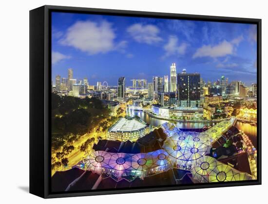 South East Asia, Singapore, View Over Entertainment District of Clarke Quay-Gavin Hellier-Framed Stretched Canvas