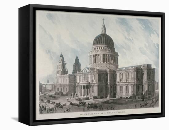 South-East View of St Paul's Cathedral with Figures and Carriages Outside, City of London, 1818-Daniel Havell-Framed Stretched Canvas