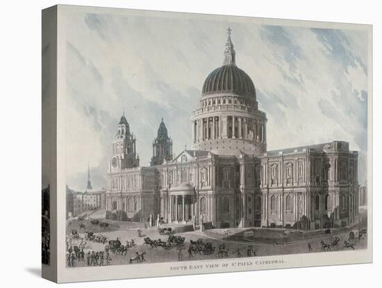South-East View of St Paul's Cathedral with Figures and Carriages Outside, City of London, 1818-Daniel Havell-Stretched Canvas