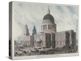 South-East View of St Paul's Cathedral with Figures and Carriages Outside, City of London, 1818-Daniel Havell-Stretched Canvas