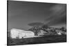 South Georgia Island. Black and white Landscape with Icebergs, mountain, snow and clouds.-Howie Garber-Stretched Canvas