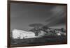 South Georgia Island. Black and white Landscape with Icebergs, mountain, snow and clouds.-Howie Garber-Framed Photographic Print