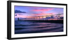 South Haven Lighthouse and pier at dusk, South Haven, Michigan, USA-null-Framed Photographic Print