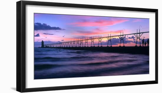 South Haven Lighthouse and pier at dusk, South Haven, Michigan, USA-null-Framed Photographic Print