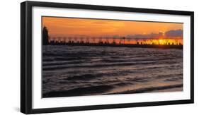 South Haven Lighthouse and pier at sunset, South Haven, Michigan, USA-null-Framed Premium Photographic Print