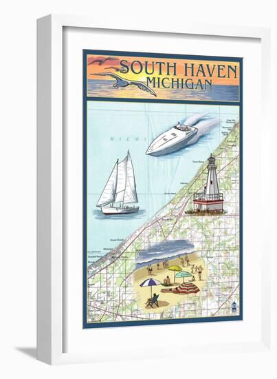 South Haven, Michigan - Nautical Chart-Lantern Press-Framed Art Print