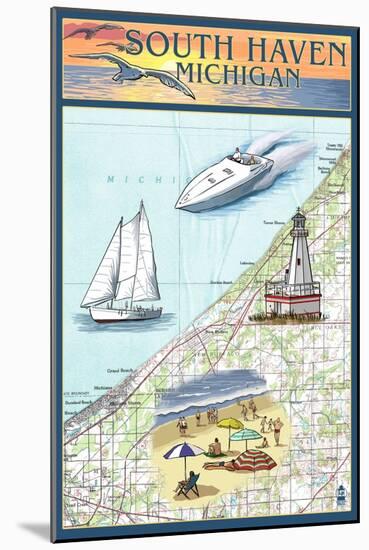 South Haven, Michigan - Nautical Chart-Lantern Press-Mounted Art Print