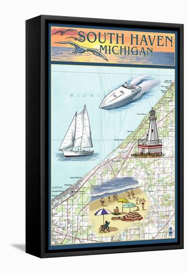 South Haven, Michigan - Nautical Chart-Lantern Press-Framed Stretched Canvas