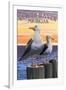 South Haven, Michigan - Seagulls-Lantern Press-Framed Art Print